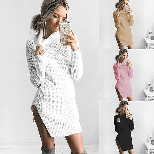 Pull en maille pour femme avec col haut et fente latérale Chic & Stil