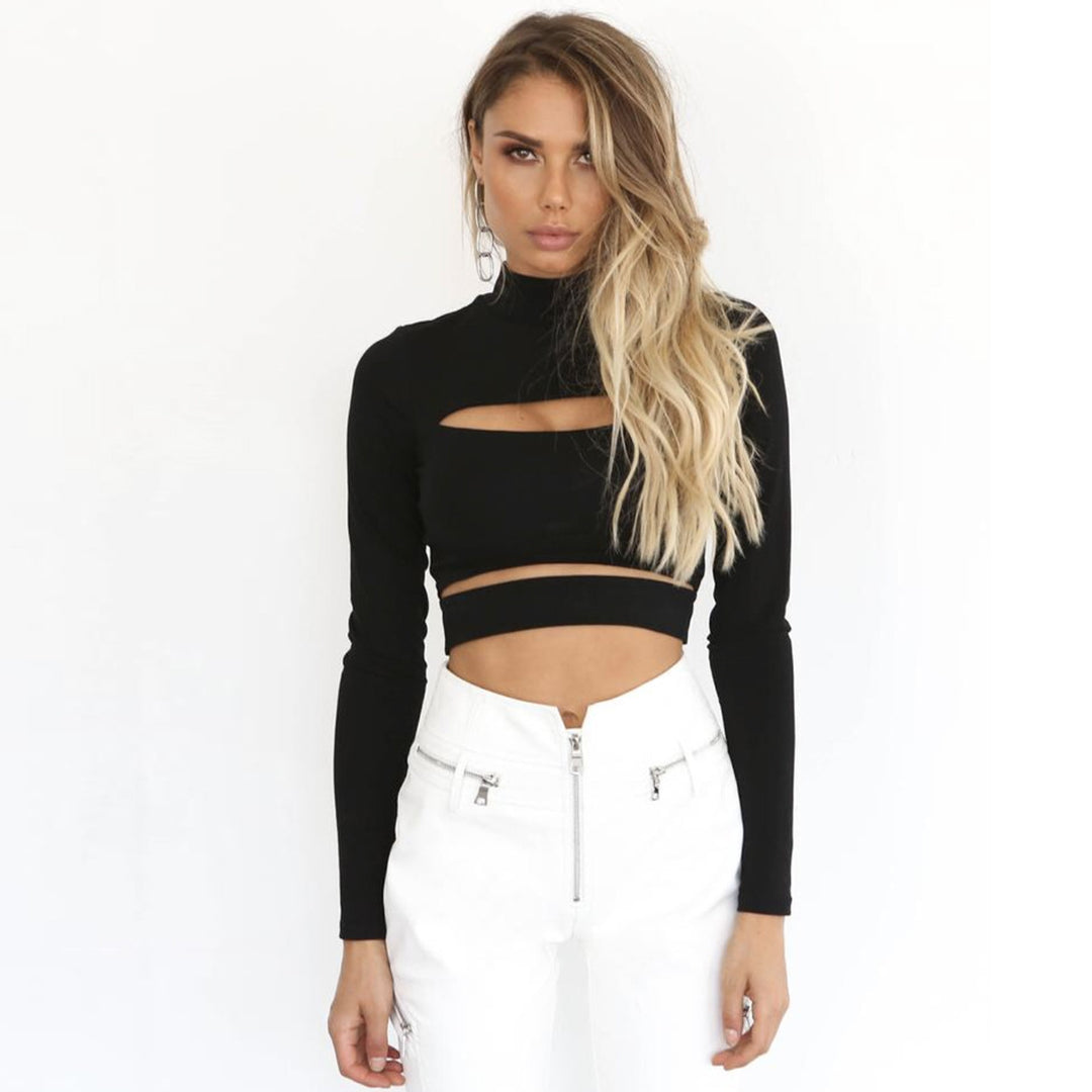 Women's Crop Top with Cut-Outs and High Neck Design Lune London