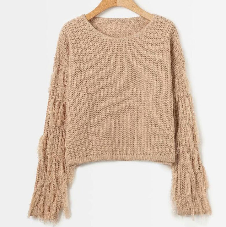 Wool knit sweater for women with fringed sleeves Lune London