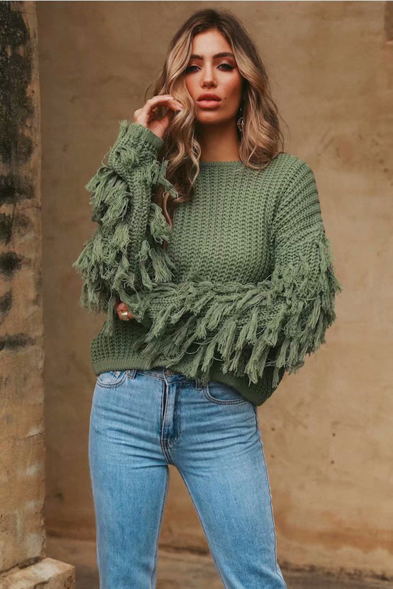 Knit sweater for women with original fringe sleeves Lune London