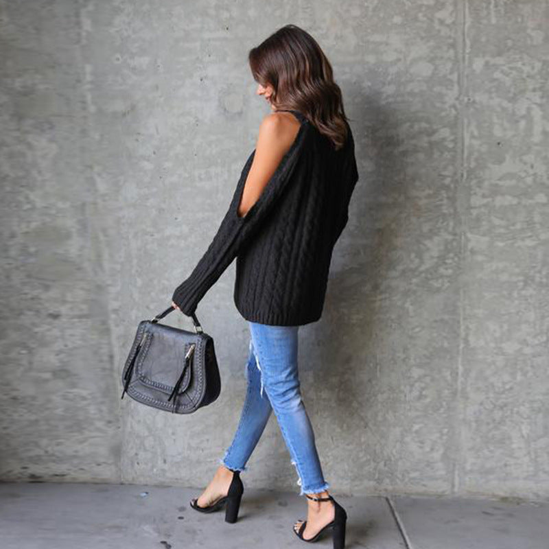 Chunky knit sweater for women with an off-shoulder design and voluminous sleeves Lune London