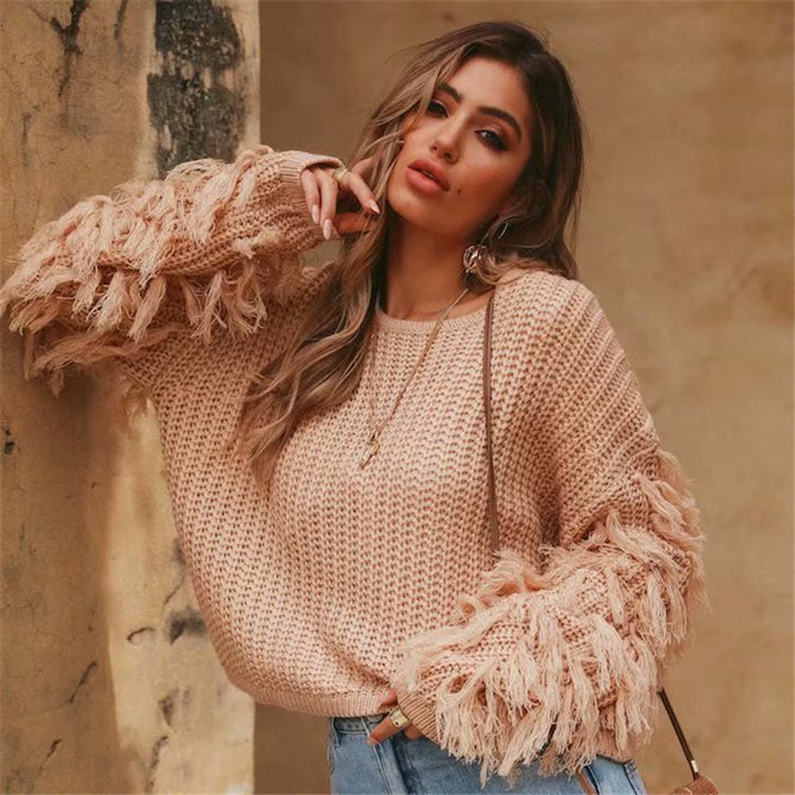 Pull en maille épaisse pour femmes avec des manches à franges Chic & Stil