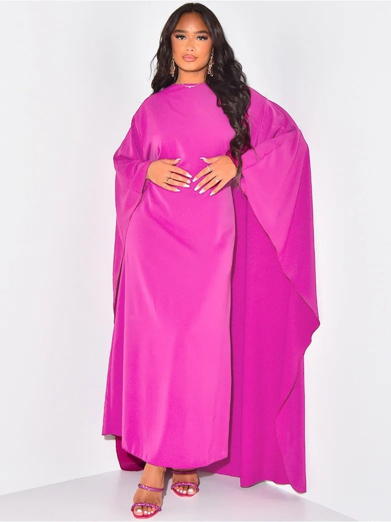 Chic Und Stil | Elegant Maxi Dress with Round Neckline & Wide Sleeves – Women's Evening Dress with High Waist Long Dress for Festive Occasions