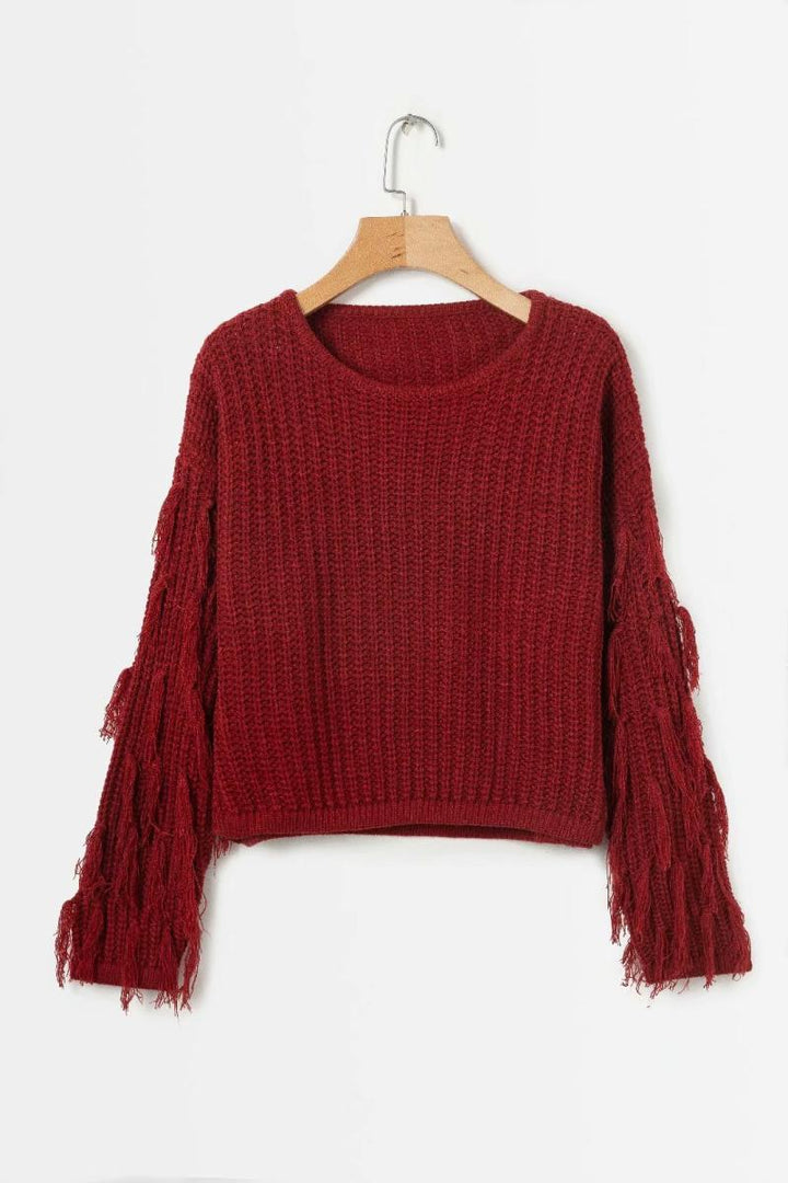 Casual structured sweater for women with fringe sleeves Lune London