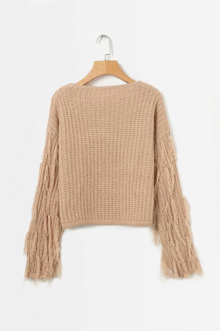 Structured sweater for women with original fringed sleeves Lune London