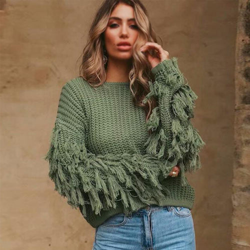 Chic and Still Women's knitted sweater with fringed sleeves and a relaxed fit