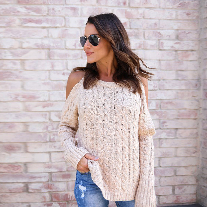 Chunky knit sweater for women with an off-shoulder design and voluminous sleeves Lune London