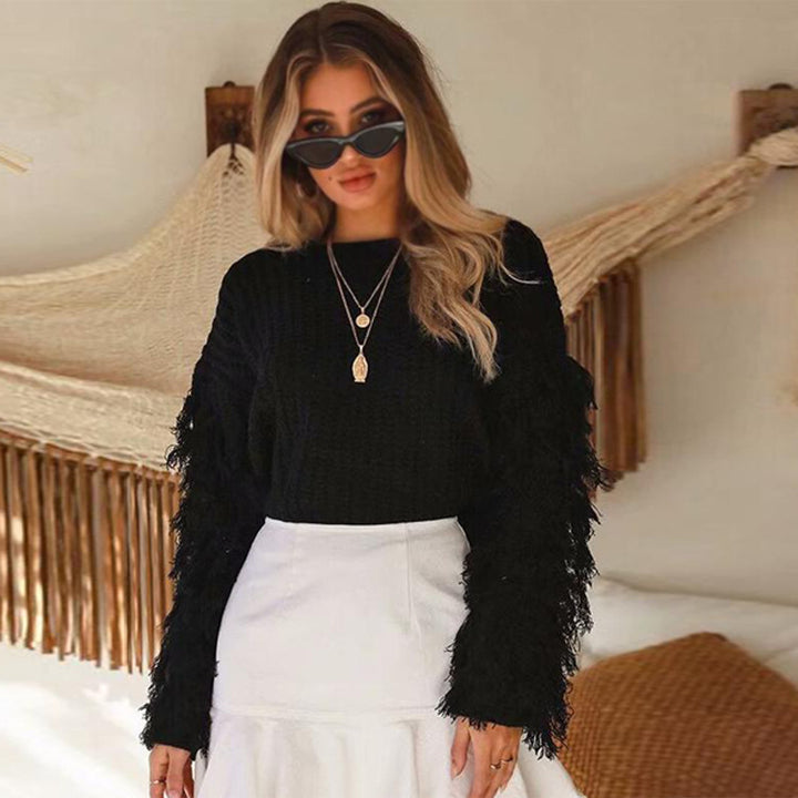women's sweater with textured fringe sleeves Lune London