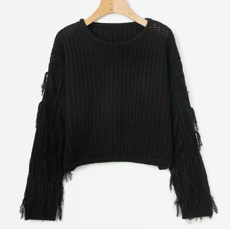 Comfortable knitted sweater for women with casual fringe sleeves Lune London