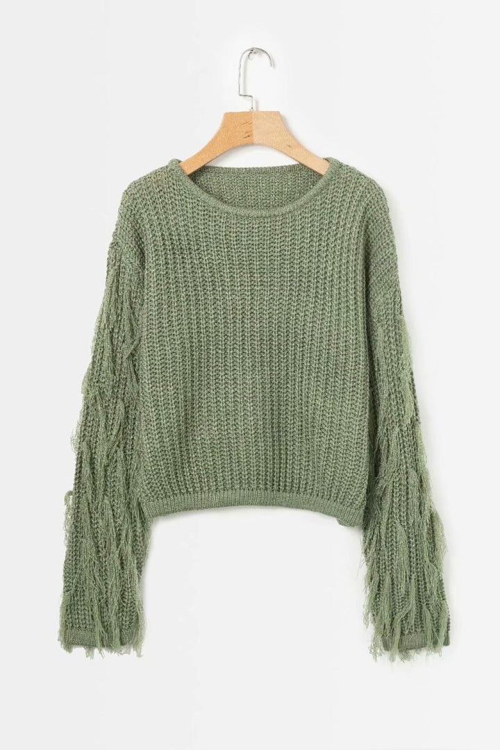 Casual structured sweater for women with fringe sleeves Lune London