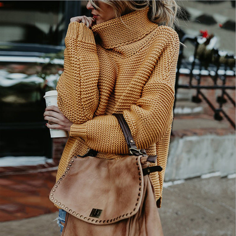Chunky knit sweater for women with a high collar and relaxed silhouette Lune Londonl