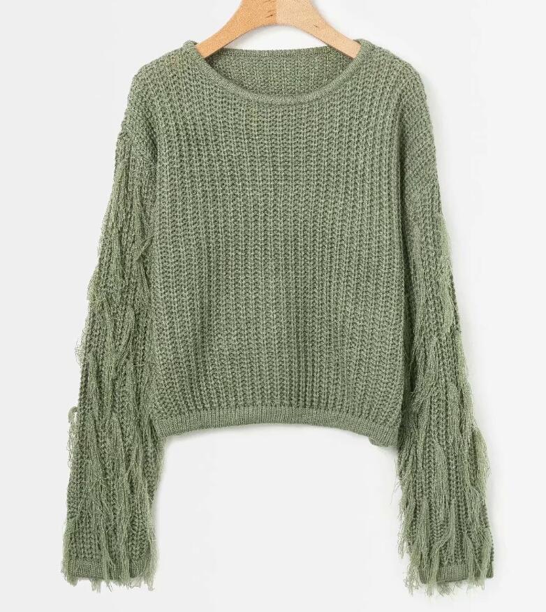 Comfortable knitted sweater for women with casual fringe sleeves Lune London
