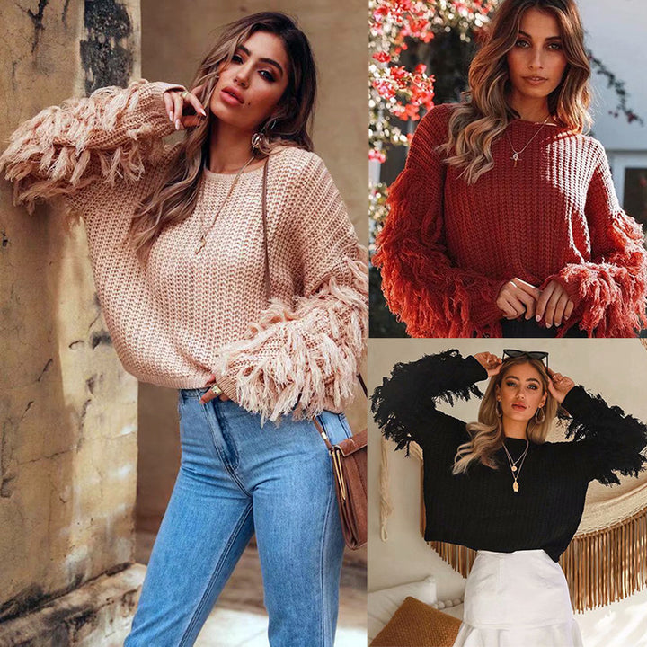 Knit sweater for women with original fringe sleeves Lune London