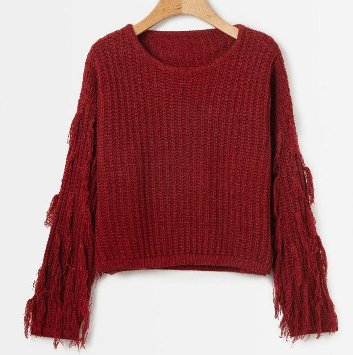 Chic and Still Women's knitted sweater with fringed sleeves and a relaxed fit