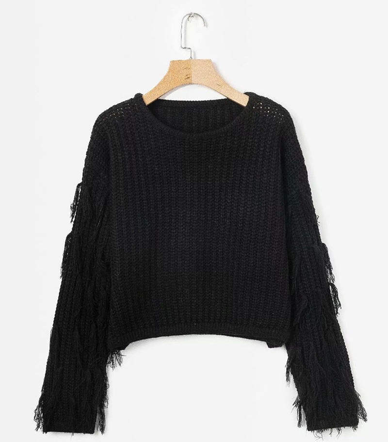 Knit sweater for women with original fringe sleeves Lune London