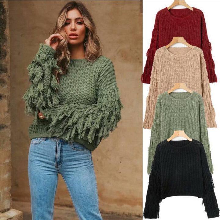Pull en maille épaisse pour femmes avec des manches à franges Chic & Stil