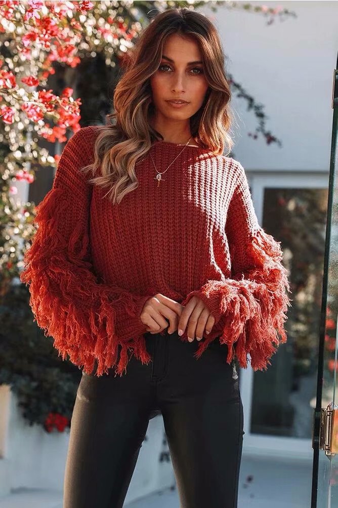 women's sweater with textured fringe sleeves Lune London