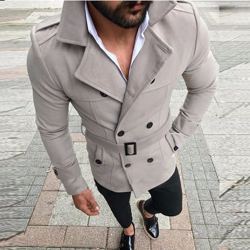 Elegant transitional jacket for men with high collar and trendy belt Lune London