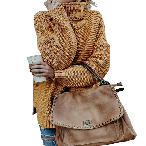 Chunky knit sweater for women with high collar and relaxed fit Amarael