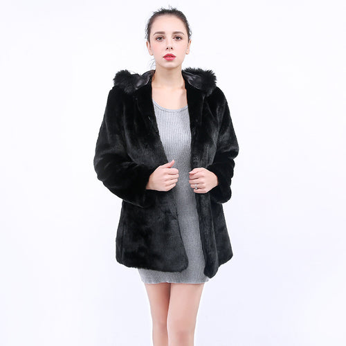 Ladies Soft and Elegant Faux Fur Coat with Hood Amarae