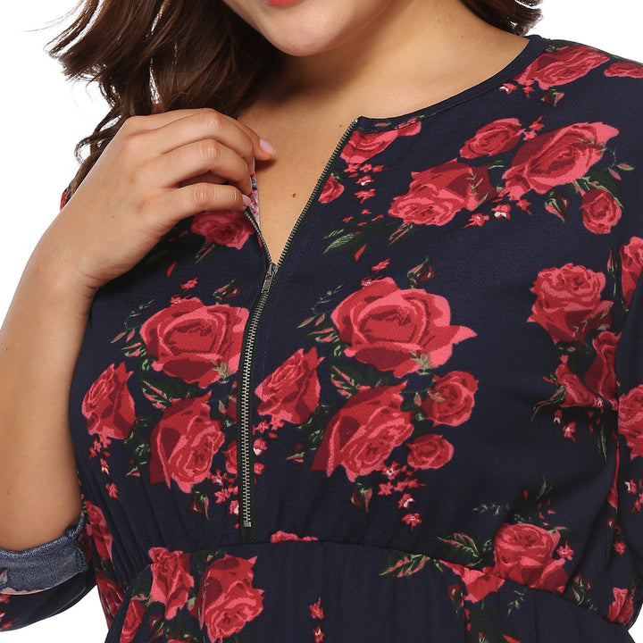 A-line dress for women with floral pattern and roll-up sleeves Lune London