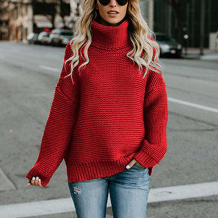 Pull en tricot confortable pour femmes avec col montant et texture Chic & Stil