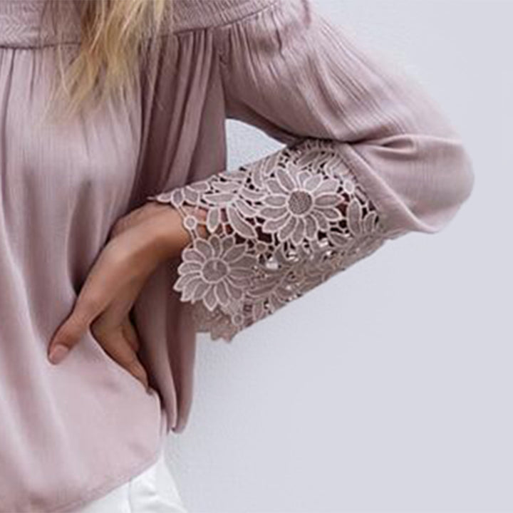 Women's blouse with off-shoulder design and floral lace sleeves Lune London