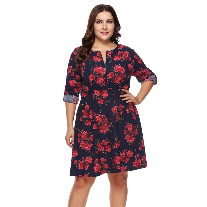 A-line dress for women with floral pattern and roll-up sleeves Lune London