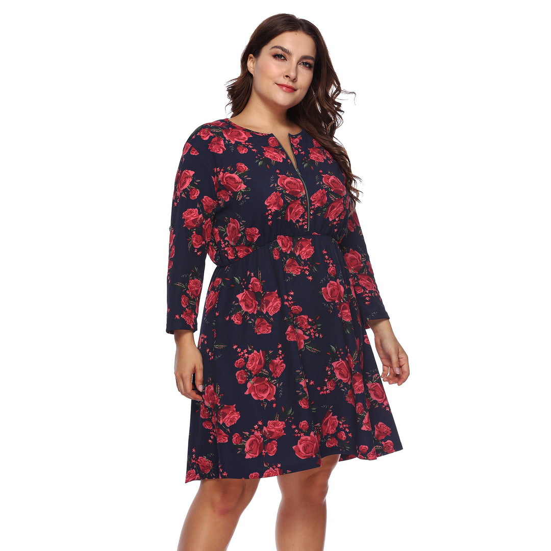 A-line dress for women with floral pattern and roll-up sleeves Lune London