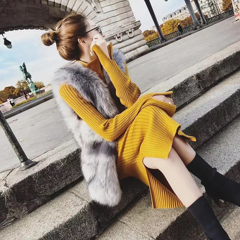 Robe tricotée pour femme avec ceinture et col haut Chic & Stil