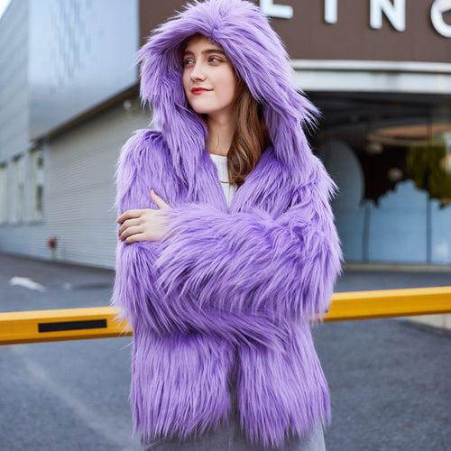 Trendy women's faux fur jacket with relaxed fit and voluminous sleeves Amarae