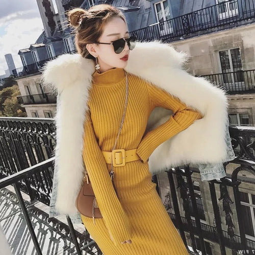 Robe tricotée pour femmes avec col montant et coupe ajustée Chic & Stil
