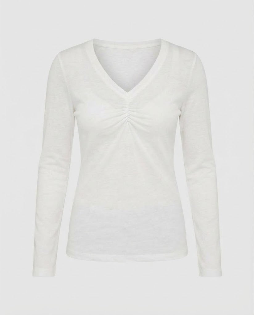Ladies Long Sleeve V-Neck Shirt with Gathering and Fine Jersey Quality Amarae