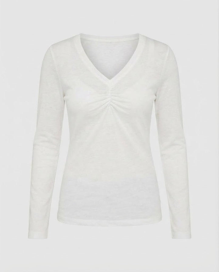 Ladies Long Sleeve V-Neck Shirt with Gathering and Fine Jersey Quality Amarae