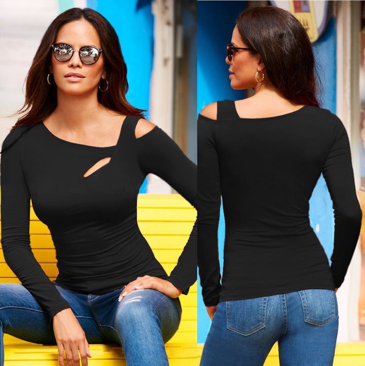Women's top with asymmetrical neckline and elegant cut-out design Lune London