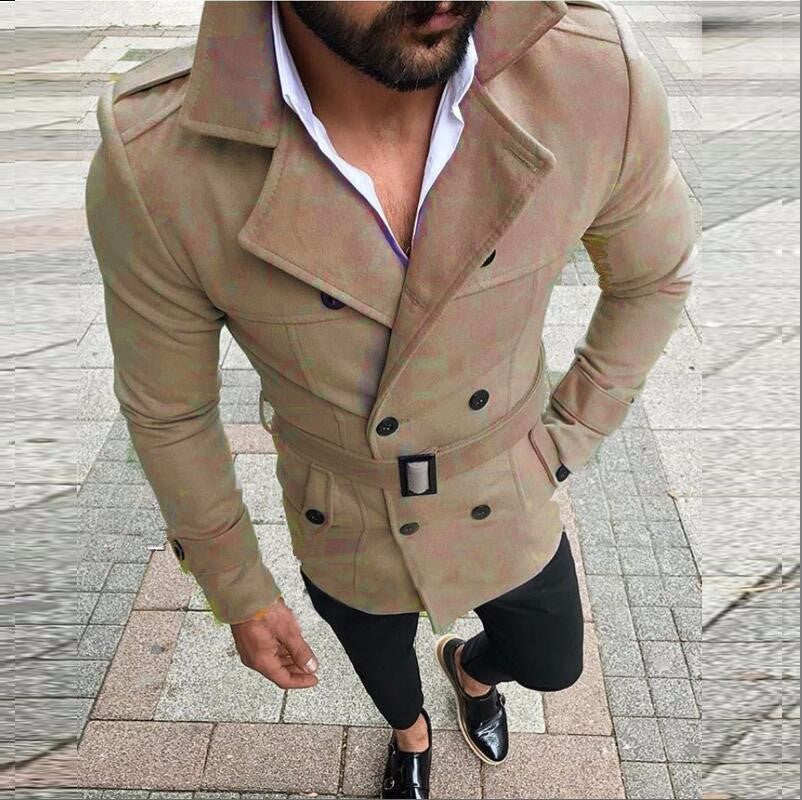 Elegant transitional jacket for men with high collar and trendy belt Lune London