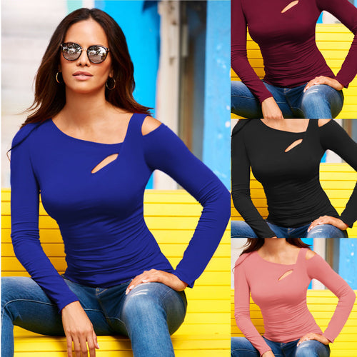 Women's top with asymmetrical neckline and elegant cut-out design Amarae
