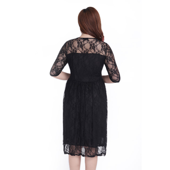 Women's lace dress with elegant round neckline and flared skirt Lune London