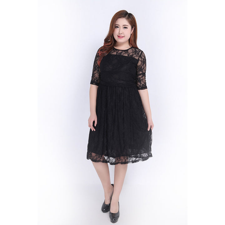 Women's lace dress with elegant round neckline and flared skirt Lune London
