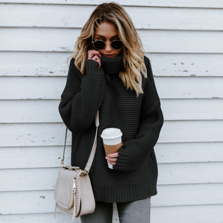 Ladies Soft Knit Sweater with High Collar and Textured Surface Lune London