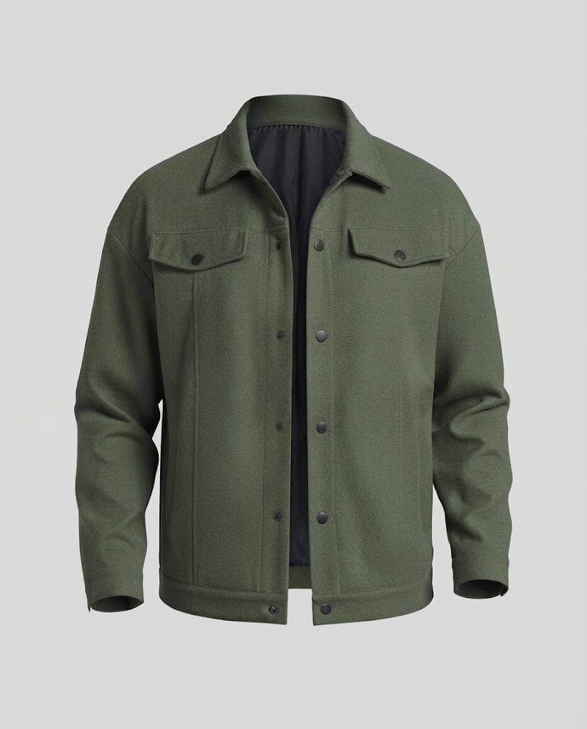 Men's overshirt jacket made of wool blend with snap buttons and patch breast pockets Amarae