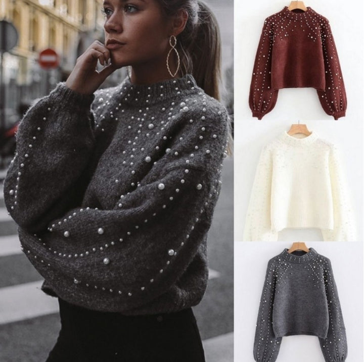 Sweater women with shimmery beaded details and voluminous sleeves Lune London