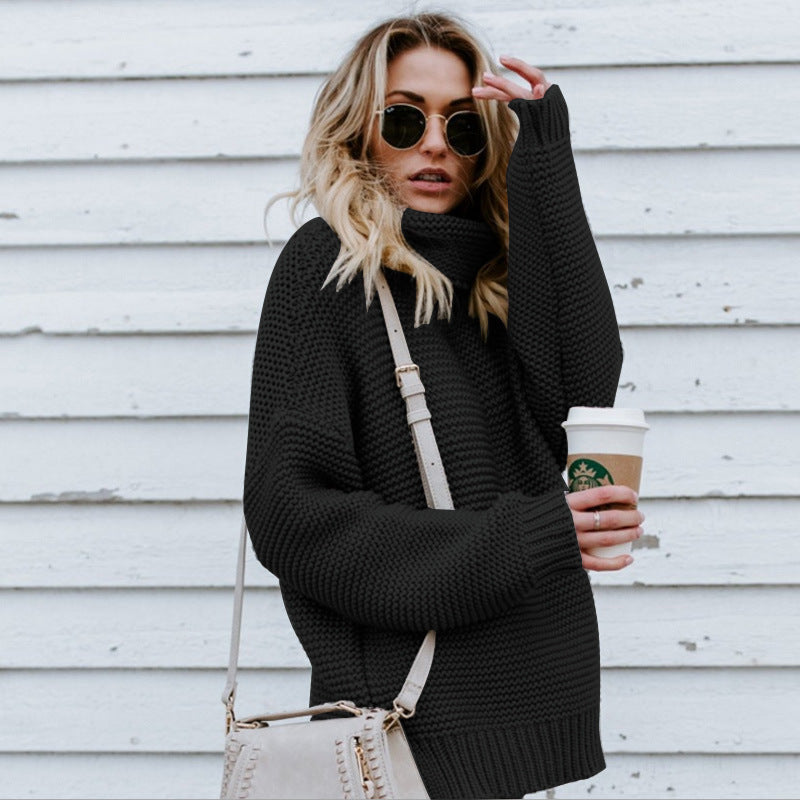 Thick knit sweater for women with high collar and dropped shoulders Lune London