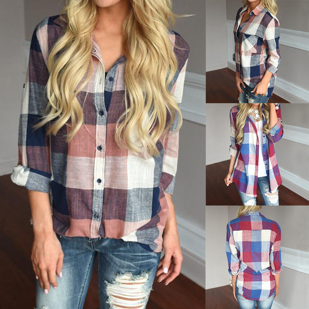 Plaid blouse for women with long sleeves and a relaxed fit Lune London