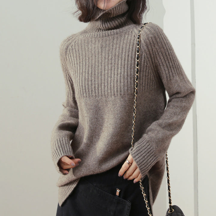 Pull en tricot pour femmes avec col montant et texture côtelée Chic & Stil