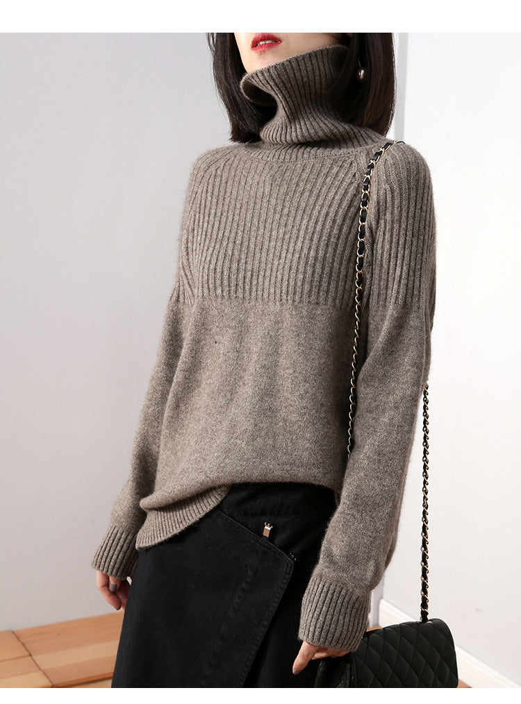 Pull en tricot pour femmes avec col montant et texture côtelée Chic & Stil