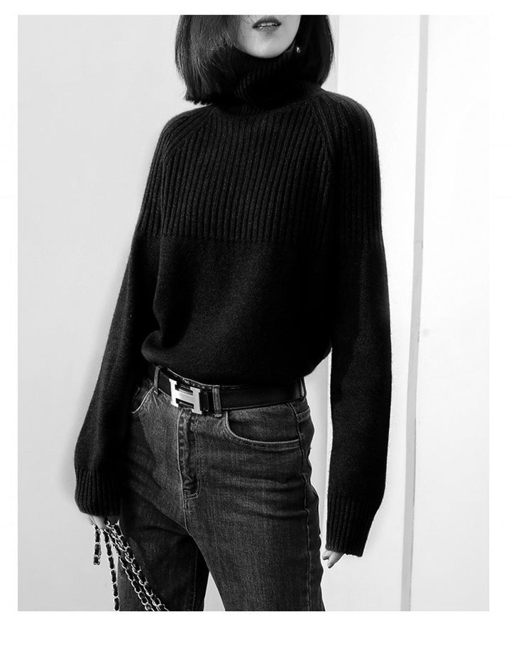 Pull en tricot pour femmes avec col montant et texture côtelée Chic & Stil