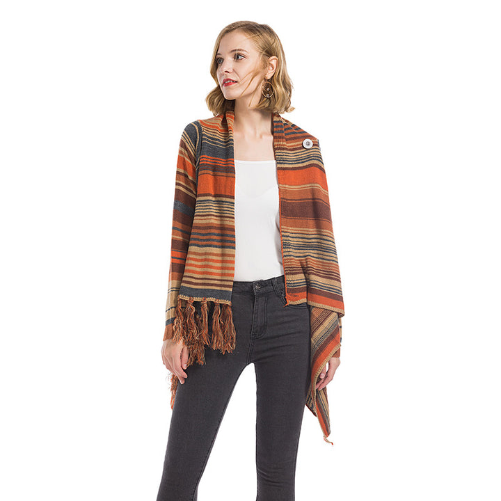 Poncho à la mode pour femmes avec franges et motif géométrique Chic & Stil
