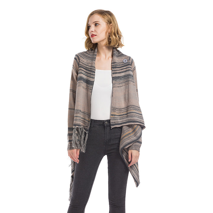 Poncho à la mode pour femmes avec franges et motif géométrique Chic & Stil