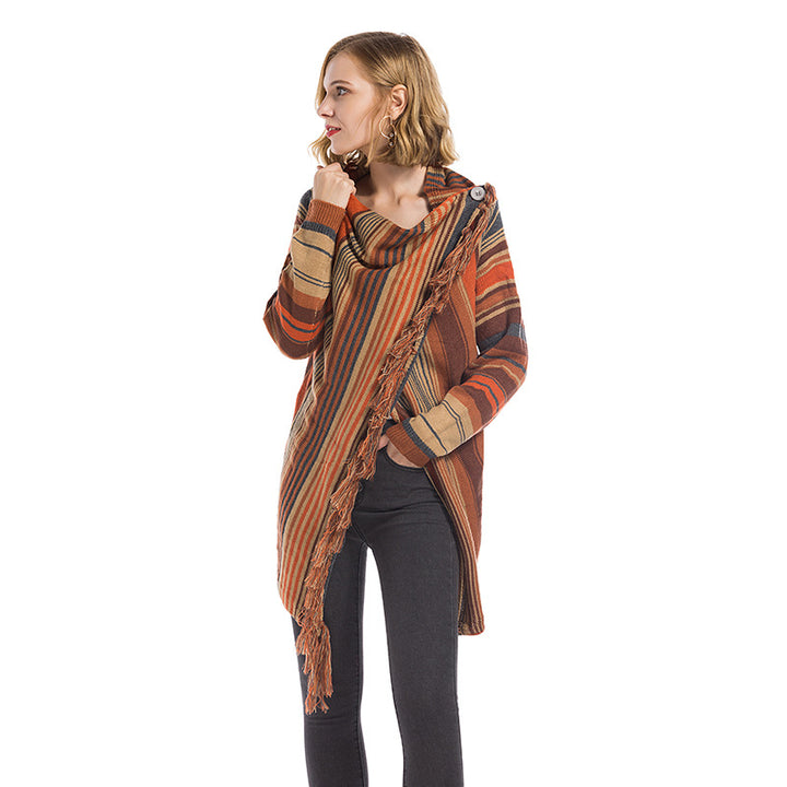 Poncho à la mode pour femmes avec franges et motif géométrique Chic & Stil